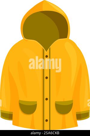 Impermeabile impermeabile giallo con cappuccio, per mantenerti asciutto e confortevole nelle giornate piovose. Impermeabile giallo che protegge da freddo e pioggia Illustrazione Vettoriale