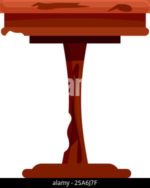 Illustrazione di un vecchio tavolo di legno con una parte superiore danneggiata e una gamba mangiata via dalle termiti. Vecchio tavolo di legno mangiato da termiti Illustrazione Vettoriale