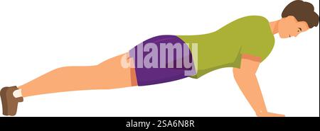 Giovane uomo che indossa abbigliamento sportivo facendo push-up, esercizio fisico. Sportivo che fa push-up con il corpo dritto durante l'allenamento Illustrazione Vettoriale