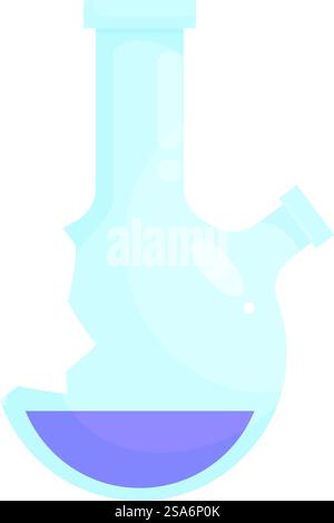 Matraccio chimico incrinato contenente liquido viola che rappresenta un esperimento scientifico fallito. Matraccio di sostanze chimiche rotto riempito con liquido viola per esperimenti scientifici Illustrazione Vettoriale