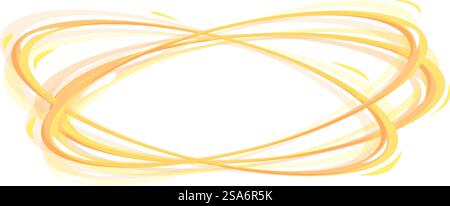 Le linee dorate ruotano e creano una forma ovale astratta su sfondo bianco. Linee dorate che creano una forma ovale astratta e vorticosa su sfondo bianco Illustrazione Vettoriale