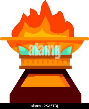 Ciotola dorata con una fiamma eterna luminosa che brucia su un piedistallo, simboleggia il ricordo e la resilienza. Fiamma eterna che brucia brillantemente in una ciotola dorata su un piedistallo Illustrazione Vettoriale