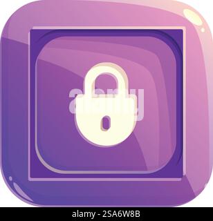 Pulsante viola lucido con lucchetto, simbolo della sicurezza e della protezione dei dati nell'era digitale. Pulsante viola lucido che mostra un lucchetto per i concetti di sicurezza Illustrazione Vettoriale