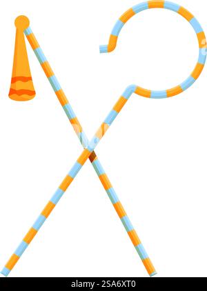 Attraversamento di crook e flagelli, che rappresentano il potere e l'autorità degli antichi faraoni egiziani. Crook e flail formano una x, simboli del potere del faraone&rsquo Illustrazione Vettoriale