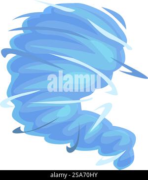 Tornado blu che ruota e crea una forte corrente di vento, fenomeno meteorologico pericoloso. Tornado blu che ruota, creando una forte corrente di vento Illustrazione Vettoriale