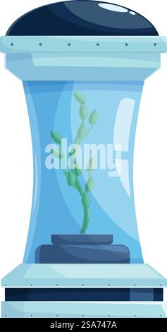 Futuristico dispositivo da laboratorio che fa crescere una pianta geneticamente modificata. Attrezzature da laboratorio futuristiche che coltivano piante geneticamente modificate Illustrazione Vettoriale