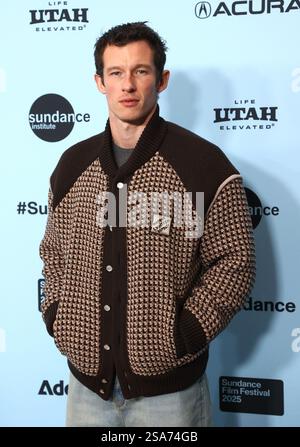 Park City, Stati Uniti. 25 gennaio 2025. Callum Turner arriva alla prima di "Atropia" durante il Sundance Film Festival 2025 tenutosi all'Eccles Center Theatre il 25 gennaio 2025 a Park City, Utah. © JPA/AFF-USA.com credito: AFF/Alamy Live News Foto Stock
