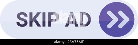 Pulsante Ignora annuncio che consente agli utenti di evitare di guardare video pubblicitari. Pulsante Salta annuncio che mostra il concetto di evitare i video Illustrazione Vettoriale