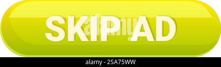 Pulsante giallo che consente agli utenti di saltare il contenuto pubblicitario. Pulsante giallo per saltare l'annuncio per la progettazione di siti Web o app Illustrazione Vettoriale