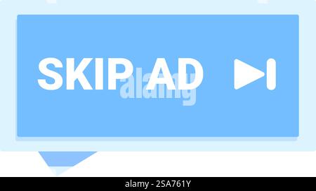 Pulsante blu per saltare gli annunci con freccia che consente agli utenti di saltare gli annunci online. Pulsante Ignora annuncio che consente agli utenti di saltare gli annunci online Illustrazione Vettoriale