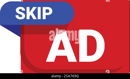 Pulsante Ignora annuncio che consente agli utenti di saltare i contenuti promozionali. Pulsante Ignora annuncio che mostra gli annunci online Illustrazione Vettoriale