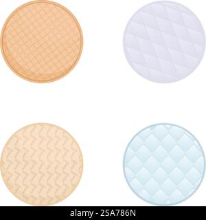 Raccolta di quattro piastre circolari con vari motivi geometrici e texture isolate su bianco. Set di quattro piastre di fondo testurizzate geometriche Illustrazione Vettoriale