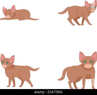 Collezione di simpatici gatti dei cartoni animati, che mostrano diverse posture ed espressioni. Cartoni animati gatti domestici in varie pose Illustrazione Vettoriale