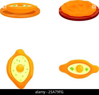 Illustrazione con un assortimento di pane georgiano iconico, tra cui il khachapuri. Set di pane tradizionale georgiano Illustrazione Vettoriale