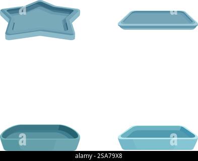 Collezione di quattro piatti in ceramica in stile vettoriale pulito, perfetti per i temi degli utensili da cucina. Set vettoriale di piatti in ceramica minimalista Illustrazione Vettoriale