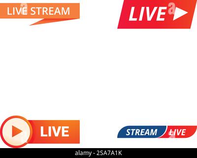 Raccolta di moderni pulsanti e icone per la trasmissione e lo streaming live. Icone del set di pulsanti Live streaming Illustrazione Vettoriale