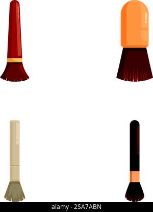 Raccolta di vari pennelli cosmetici per applicazioni di trucco, isolati su sfondo bianco. Set di quattro spazzole per trucco isolate su bianco Illustrazione Vettoriale