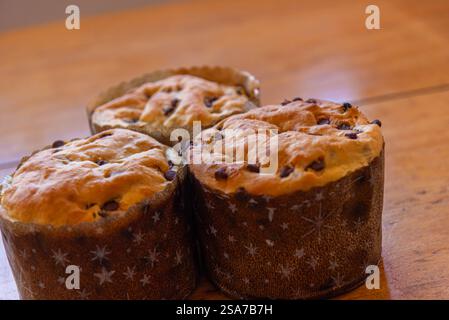 Panettoni fatti in casa prodotti a mano. Foto Stock