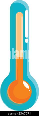 Termometro cartoon che indica temperature elevate, utile per rappresentare le temperature calde o la febbre. Termometro che mostra un aumento della temperatura con liquido arancione Illustrazione Vettoriale