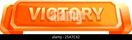 Segno arancione della vittoria con bordo dorato che annuncia lo stato di vincita in una partita online. Segno arancione della vittoria che annuncia lo stato di vincita nel gioco online Illustrazione Vettoriale
