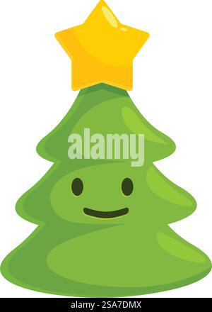 Illustrazione divertente e festosa di un simpatico personaggio dell'albero di natale sorridente felicemente, perfetta per progetti a tema natalizio. Simpatico personaggio verde dell'albero di natale sorridente con una stella dorata in cima Illustrazione Vettoriale