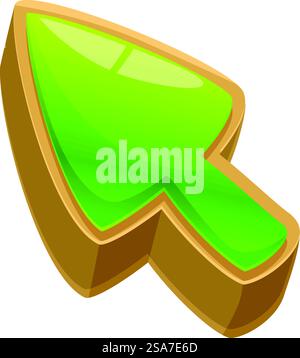 Cursore del mouse a cartoni che punta su qualcosa, illustrazione 3d che mostra il clic del puntatore Web. Cursore verde del mouse che indica qualcosa su sfondo bianco Illustrazione Vettoriale