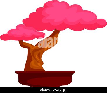 Illustrazione stilizzata di un albero di bonsai rosa che cresce in una pentola. Albero di bonsai rosa che cresce in una pentola Illustrazione Vettoriale