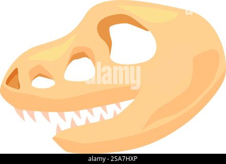 Vista laterale del cranio di tyrannosaurus rex con denti affilati e prese per gli occhi. Cranio di Tyrannosaurus rex che mostra denti e zoccoli Illustrazione Vettoriale