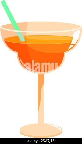 Cocktail di margarita rinfrescante e vibrante servito in un classico bicchiere di margarita con bordo salato e paglia. Bicchiere da cocktail Margarita su sfondo bianco Illustrazione Vettoriale
