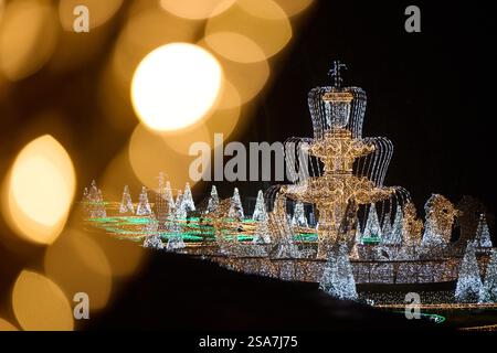 Varsavia. 28 gennaio 2025. Questa foto scattata il 28 gennaio 2025 mostra le sculture luminose dello spettacolo Wilanow Royal Garden of Light tenutosi presso il Wilanow Palace di Varsavia, Polonia. Crediti: Jaap Arriens/Xinhua/Alamy Live News Foto Stock
