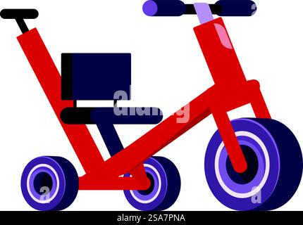 Triciclo rosso con un manico extra per i genitori che aiutano i loro figli a imparare a guidare. Triciclo rosso con manico per i genitori che spingono il bambino a divertirsi all'aperto Illustrazione Vettoriale