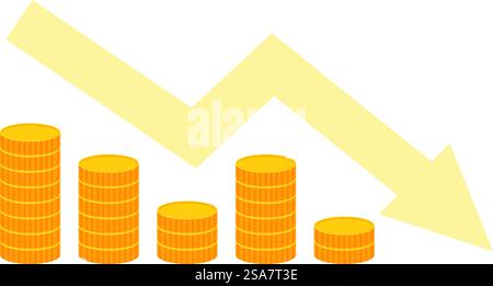 Il grafico con una tendenza al ribasso mostra una diminuzione dei profitti. Grafico di tendenza al ribasso del denaro che mostra la crisi economica Illustrazione Vettoriale