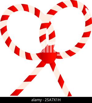 Nastro a strisce rosse e bianche legato a un arco e formando due cerchi. Nastro a strisce rosse e bianche che formano due cerchi Illustrazione Vettoriale