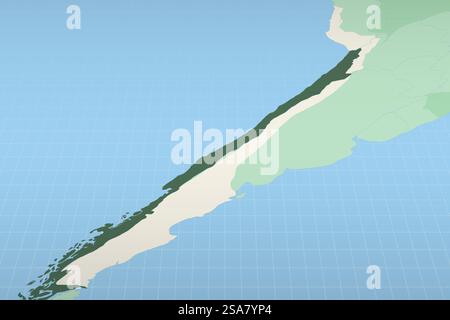 Cile evidenziato su una mappa dettagliata, posizione geografica del Cile. Mappa vettoriale. Illustrazione Vettoriale