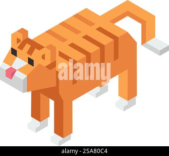 Figura di gatto o modello in legno, gioco isolato o giocattolo per bambini. Simpatico personaggio con orecchie e muso, forma geometrica e design minimalista squadrato. Elemento di gioco per bambini. Vettore in stile piatto. Modellini o figure in legno di animali carino personaggio di gatto Illustrazione Vettoriale