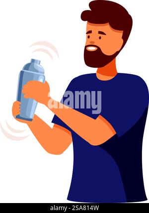 Il barista sta sta scuotendo un cocktail in uno shaker, preparando una bevanda alcolica. Barman scuotere il cocktail nello shaker, preparando bevande alcoliche Illustrazione Vettoriale