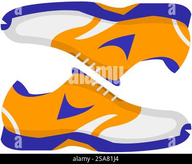Scarpe sportive per correre e jogging, allenarsi e mantenersi in forma. Calzature tessili per esercizi e attività sportive. Abbigliamento e accessori per giocatori di calcio. Vettore in stile piatto. Scarpe da running, sneaker per l'allenamento e lo sport Illustrazione Vettoriale