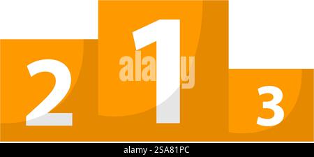Podio per i vincitori del primo, secondo e terzo posto. Vittoria e competizione, sfida risultati per giocatori o concorrenti partecipanti. State in piedi con uno, due e tre gradini. Vettore in stile piatto. Podio campione con posti vincenti per le partite Illustrazione Vettoriale