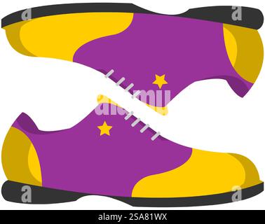 Costume o uniforme, parte isolata degli abiti da bowling. Scarpe con stelle, abbigliamento colorato e vivace per praticare sport, partecipare o tendenze alla moda. Sneakers da running. Vettore in stile piatto. Scarpe eleganti per bowling, costume o uniforme Illustrazione Vettoriale