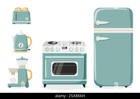 Elettrodomestici da cucina retrò in tonalità pastello Illustrazione Vettoriale