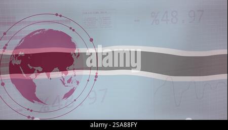 Immagine della bandiera del botswana su globo, grafici e dati di elaborazione Foto Stock