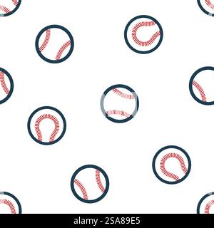 Motivo senza cuciture con icone del baseball con palline e cuciture. Divertente e divertente, isolato su sfondo bianco. Perfetto per design a tema sportivo. Simbolo del baseball Seamless Pattern Vector Illustrazione Vettoriale