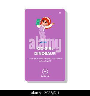 carina bambina vettoriale di dinosauro. dino animal, baby children, personaggio rosa carino ragazzina dinosauro illustrazione a fumetti piatto. carina bambina vettoriale di dinosauro Illustrazione Vettoriale