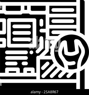manutenzione del computer riparazione glifo icona vettore. cartello riparazione manutenzione computer. illustrazione del simbolo isolato. illustrazione vettoriale icona glifo riparazione manutenzione computer Illustrazione Vettoriale