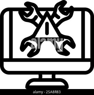 risoluzione dei problemi relativi al vettore dell'icona della linea del computer per la riparazione del pc. risoluzione dei problemi segnale computer di riparazione pc. illustrazione nera del simbolo del contorno isolato. risoluzione dei problemi immagine vettoriale dell'icona della linea del computer per la riparazione del pc Illustrazione Vettoriale