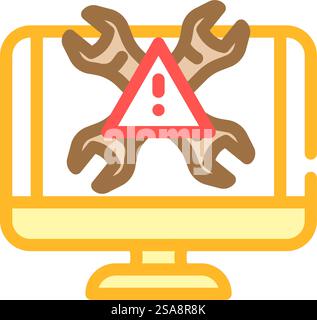risoluzione dei problemi relativi alla riparazione del pc del vettore dell'icona del colore del computer. risoluzione dei problemi segnale computer di riparazione pc. illustrazione del simbolo isolato. risoluzione dei problemi immagine vettoriale dell'icona del colore del computer per la riparazione del pc Illustrazione Vettoriale