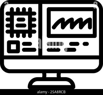 diagnostica hardware riparare il vettore icona della linea del computer. segnale del computer di riparazione della diagnosi hardware. illustrazione nera del simbolo del contorno isolato. illustrazione vettoriale dell'icona della linea del computer per la riparazione della diagnosi hardware Illustrazione Vettoriale