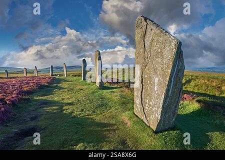 La foto dell'anello di Brodgar, Orcadi, Scozia ( dal 2.500 al 2.000 a.C. circa) è un henge neolitico e un cerchio di pietra o henge, il più grande di Britiain Foto Stock