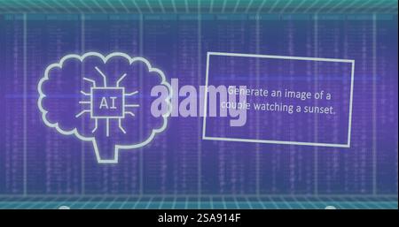 Immagine del cervello dell'intelligenza artificiale e dell'elaborazione dei dati tramite griglia Foto Stock