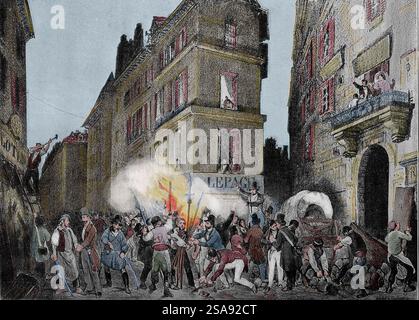 Francia. Parigi. 1830 Rivoluzione. Rue de Richelieu. Devastazione del negozio di armieri di Lepage. Incisione. Journées Révolutionnaires, 1830-1848, Parigi, 1 Foto Stock